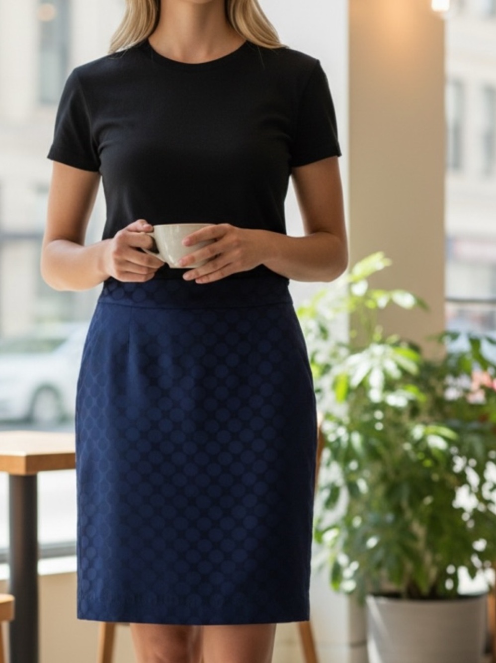 Banana Republic Cotton Polyester Dot Design Fully Lined Pockets Pencil Skirt 2